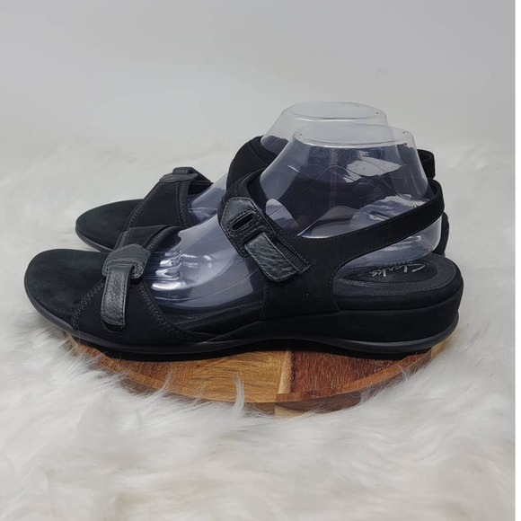 Clarks Artisan Black Nubuck Leather Open Toe Slingback Sandals Women's Size 12 - Picture 2 of 6